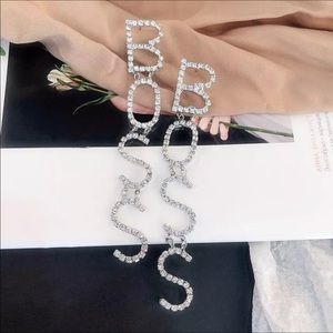 BOSS CRYSTAL statement dangle silver earrings NWT